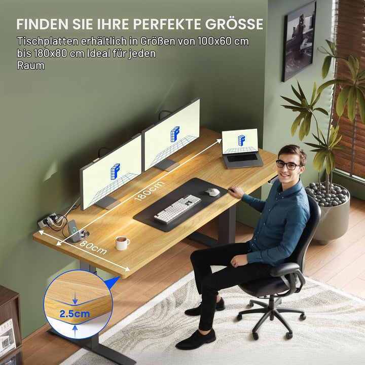 FLEXISPOT stabile Tischplatte 180x80 cm 2,5 cm stark - DIY Schreibtischplatte Bürotischplatte Spanho
