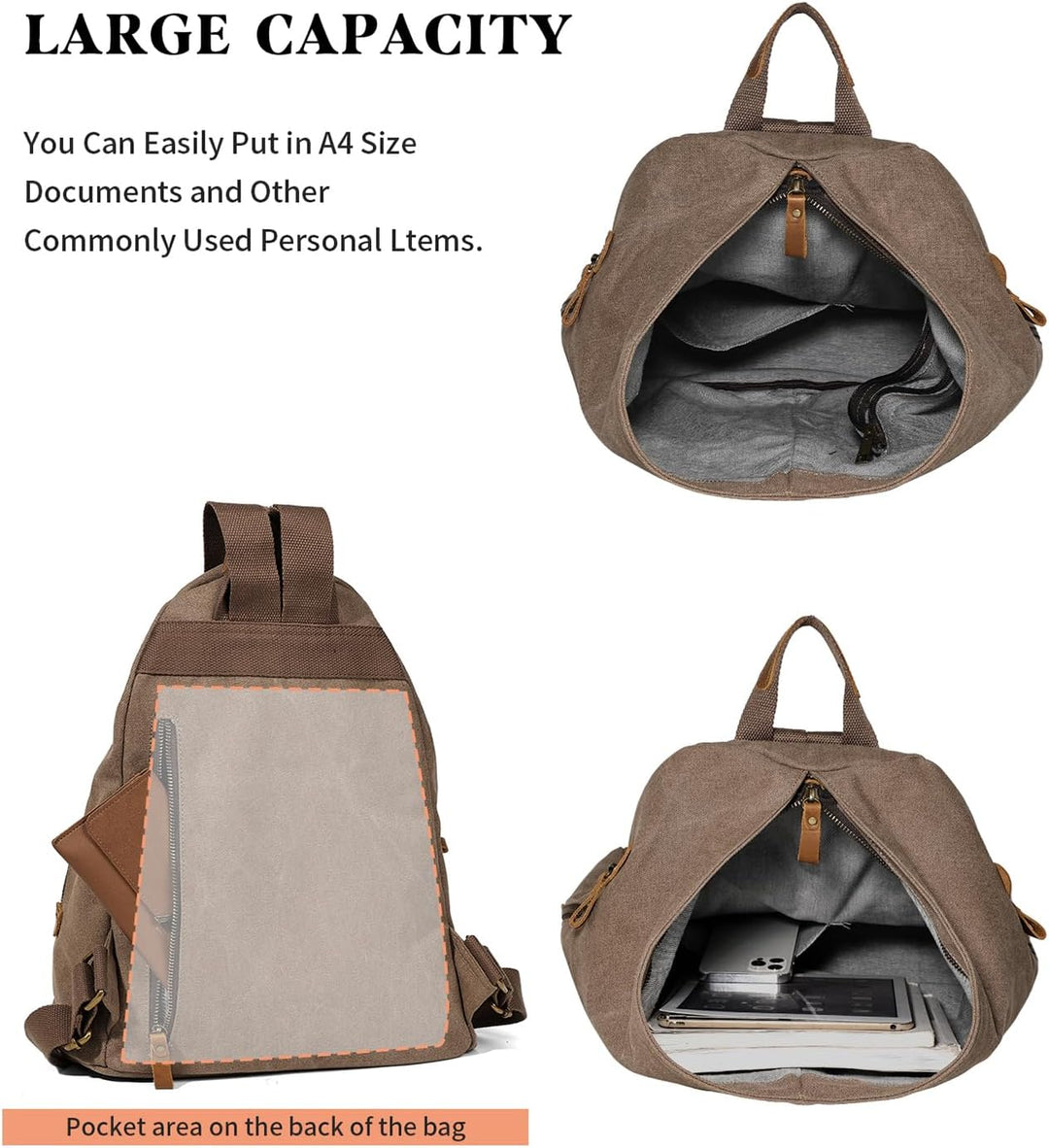 Retro Segeltuch Rucksack Canvas Vintage Rucksäcke Echtleder Daypack Reisetasche Schulterrucksack für