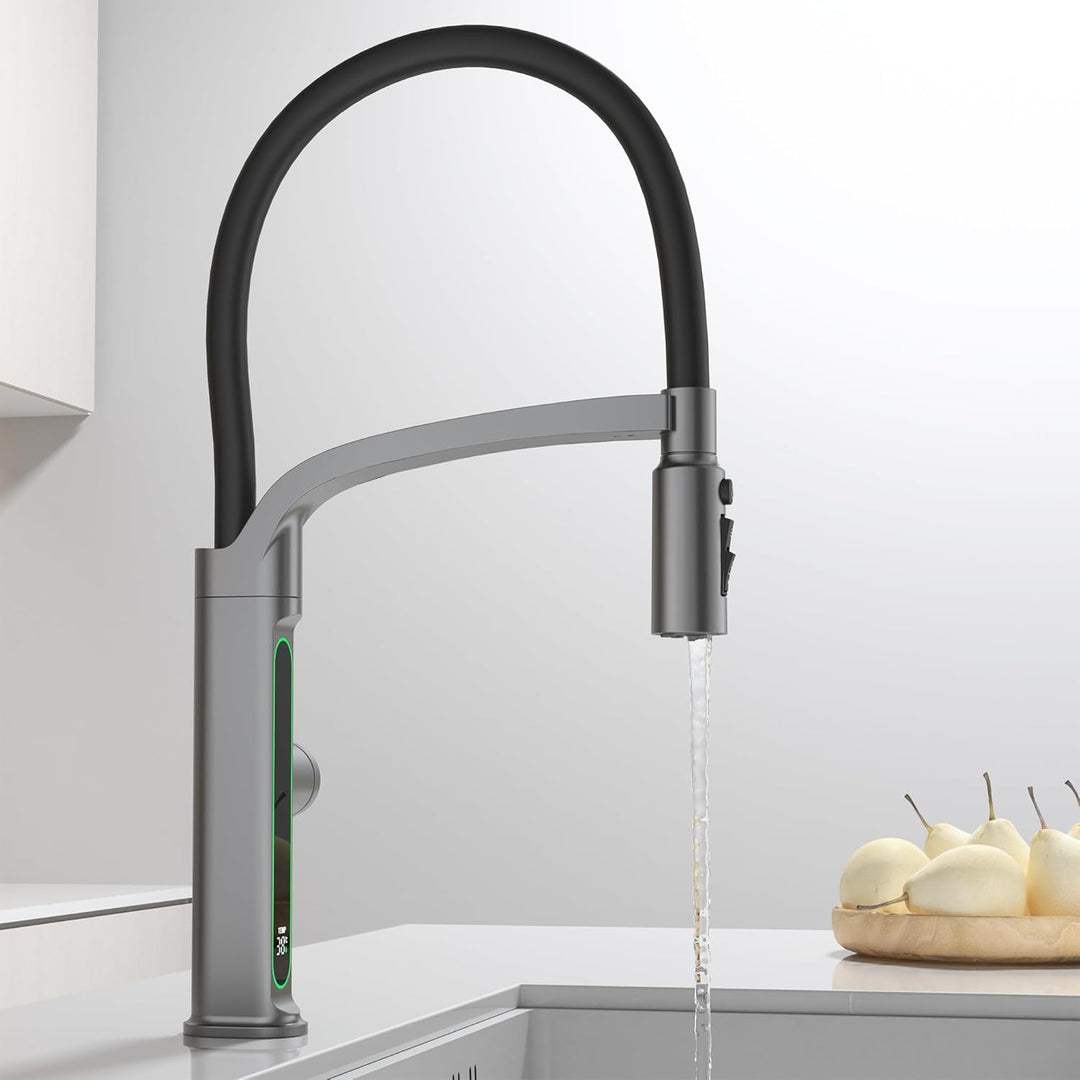 Wasserhahn Küche mit LED Temperaturanzeige, Herunterziehen Brause Drehung Küchenarmatur Spülarmature