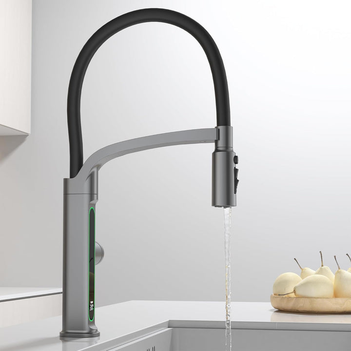 Wasserhahn Küche mit LED Temperaturanzeige, Herunterziehen Brause Drehung Küchenarmatur Spülarmature