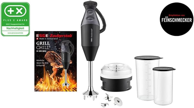 ESGE Zauberstab M 200 BBQ 98215 Stabmixer schwarz, Pürierstab, Handmixer, Profi, inkl. Zubehör, bis