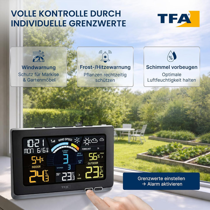 TFA Dostmann Spring Breeze Funk-Wetterstation, 35.1140.01, mit Farbdisplay, Wettervorhersage mit Ala