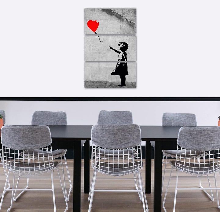 Printed Paintings Leinwand 3-teilig(80x120cm): Banksy - Balloon Girl Mädchen mit Luftballon hochk 80