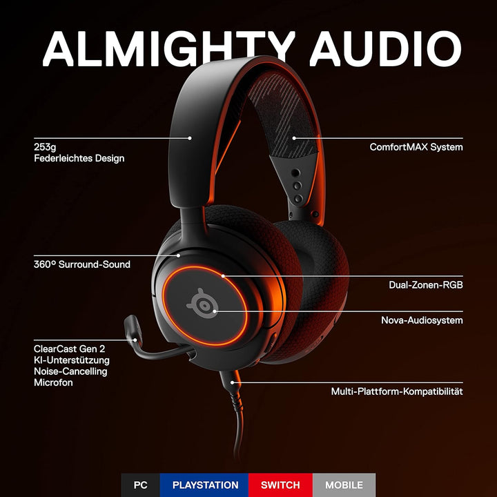 SteelSeries Arctis Nova 3 - Multi-System Gaming-Headset – Hi-Fi-Treiber & Apex 3 TKL - RGB Gaming-Ta