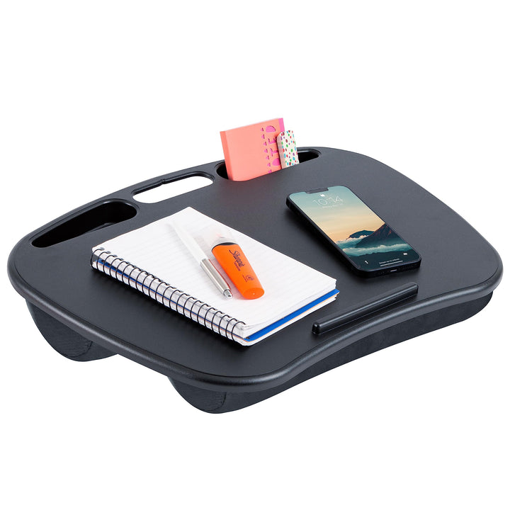 LapGear MyDesk Schossschreibtisch mit Gerätekeile und Handyhalterung, Schwarz, für bis zu 15,6 Zoll