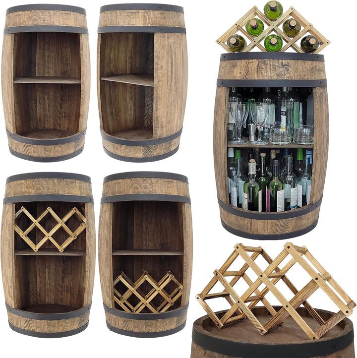 weeco Holzfass mit weinhalter RGB LED Beleuchtung - Weinregal fassbar. Rustikaler deko Barschrank We