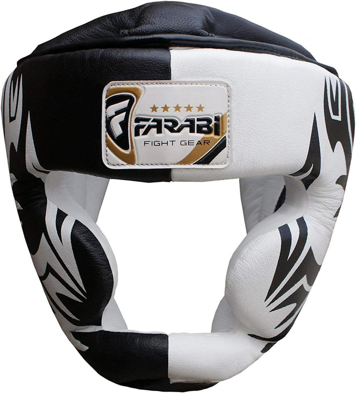 Farabi Boxing Headguard Safety Helmet MMA Training Pro Full Face, Cheek Protection Genuine Leather H