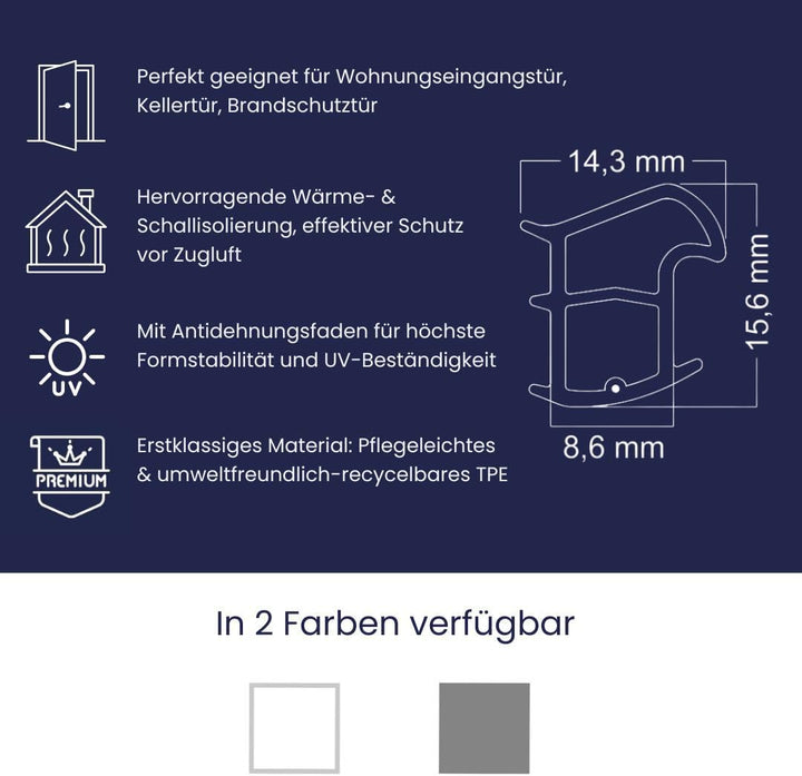 Stahlzargendichtung Weiss 10m - gegen Zugluft Lärm & Staub spart Heizkosten Dichtung Dichtungshöhe 1