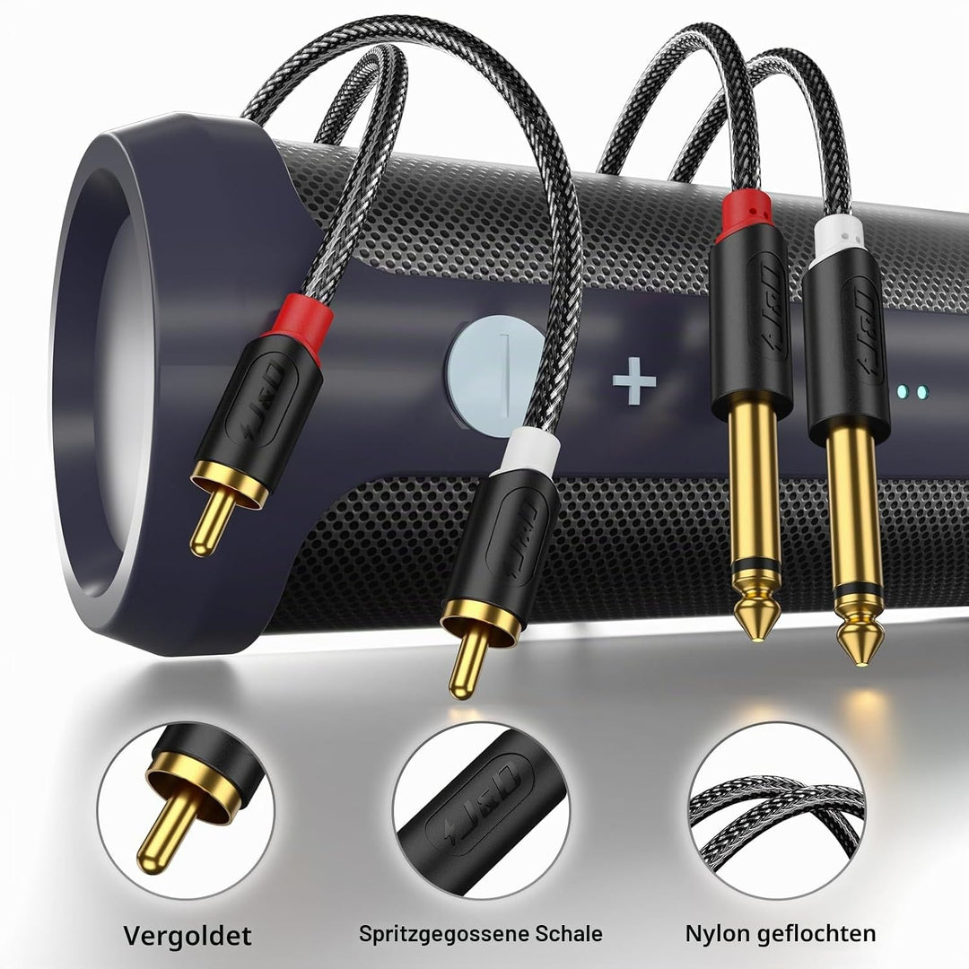 J&amp;D 2x 6,35 mm zu 2RCA Kabel, Gold-Plated [AudioWave-Serie] 2 x 6,35mm 1/4" Männlich TS zu 2 RCA Män