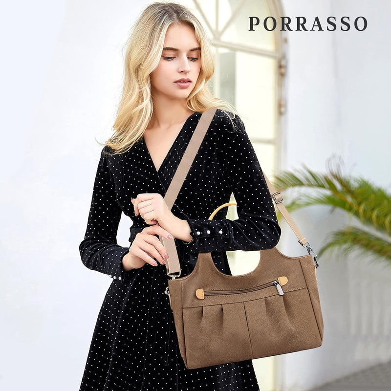 PORRASSO Casual Umhängetasche Segeltuch Handtasche Damen Schultertasche Frauen Multi Tasche Crossbod