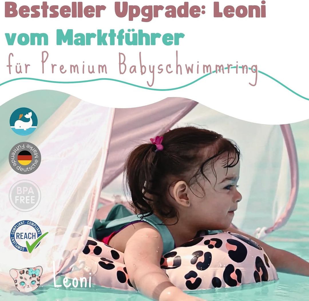 EDWEKIN® Einzigartiger Baby Schwimmring mit Leo Optik | Innovative Baby Schwimmhilfe mit Sonnenschut