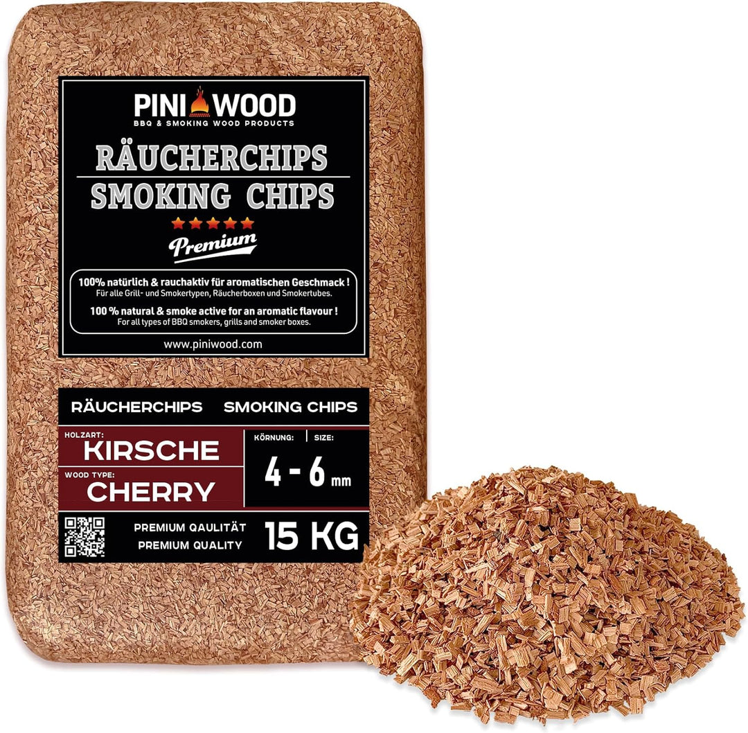 PINI 15 Kg Räucherchips Kirsche 4-6 mm Smoking Chips Räucherspäne