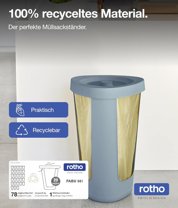 Rotho Fabu Müllsackständer gelber Sack mit Deckel, Kunststoff (PP recycelt), blau, 40 cm 1 x Müllsac