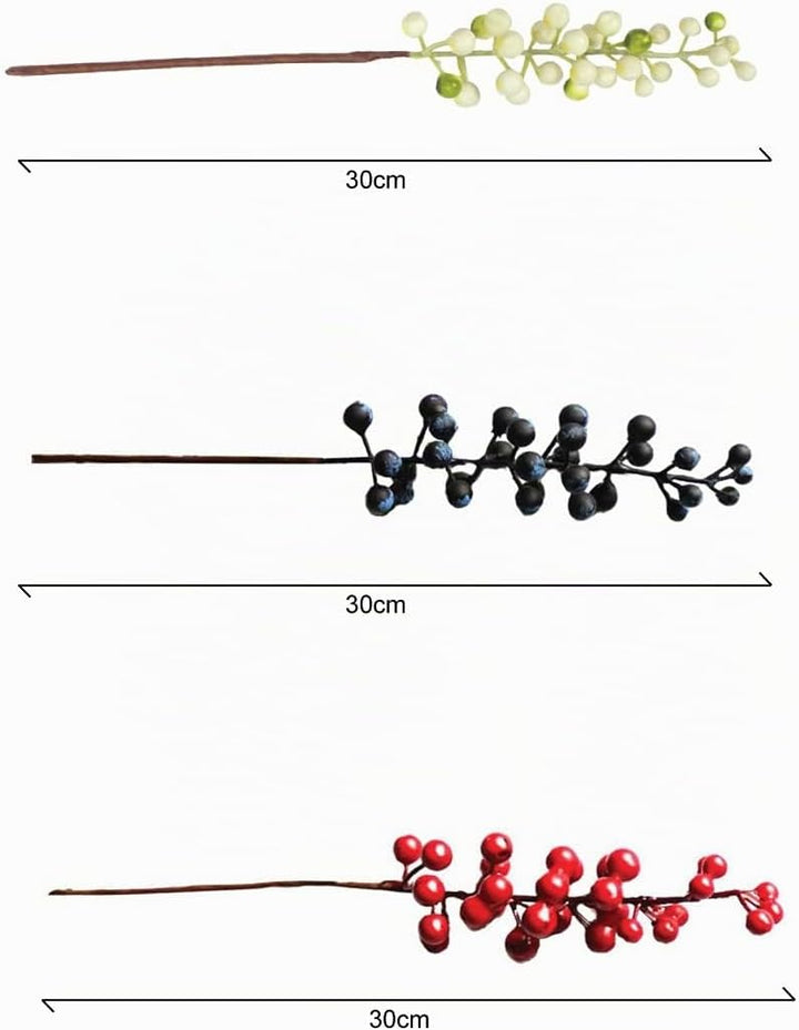 OrgMemory Künstliche Beere, Gefälschte Burgunderbeere, 20 Stück, je 30 cm, Künstliche Beerenstiele f