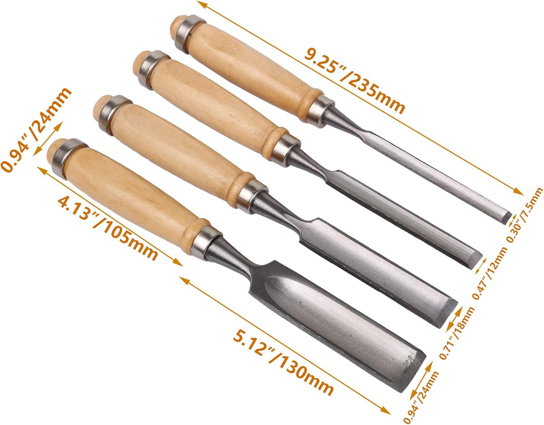 RDEXP 4 Stück Halbrunde Holzbearbeitungsbeitel Drehmeissel Holzgriff DIY Handwerk