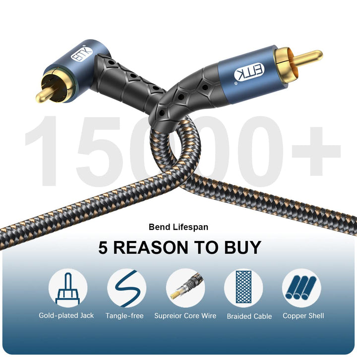 EMK Subwooferkabel Winkelstecker Cinch Kabel Rechteckiges RCA Cable Digitales Koaxialkabel 90 Grad C