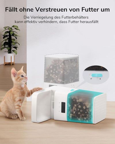 FUKUMARU Futterautomat Katze, 5L Katzen Futterautomat WiFi mit Doppelnapf, Automatischer Futterspend