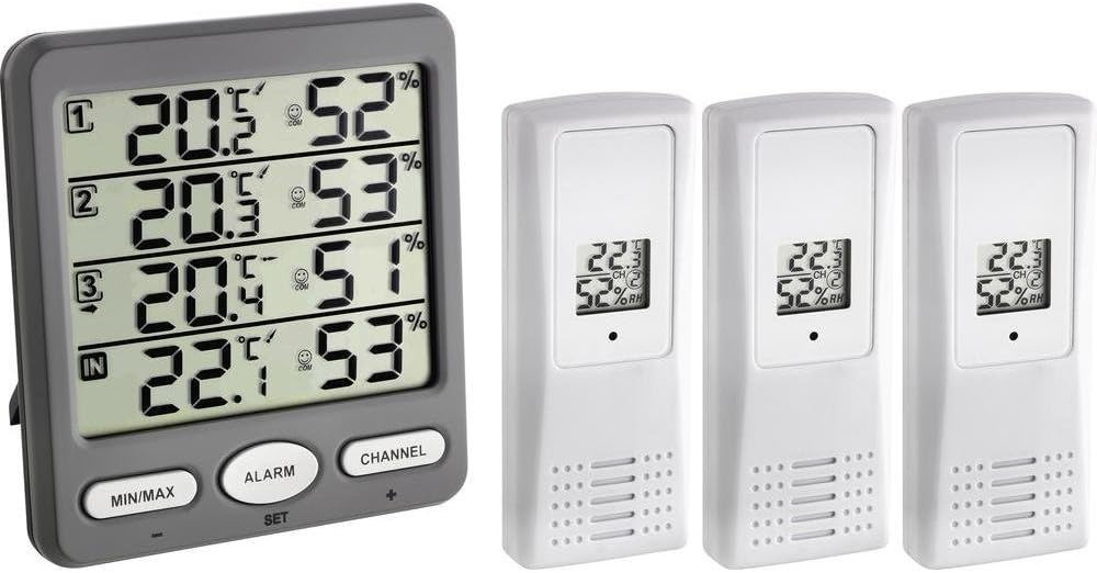 TFA Dostmann Funk-Thermo-Hygrometer Klima-Monitor TFA 30.3054 Raumklimakontrolle (grau mit Batterien