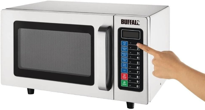 Buffalo 1000 W programmierbare kommerzielle Mikrowelle 25 Liter, Edelstahl, 5 Leistungsstufen, inklu