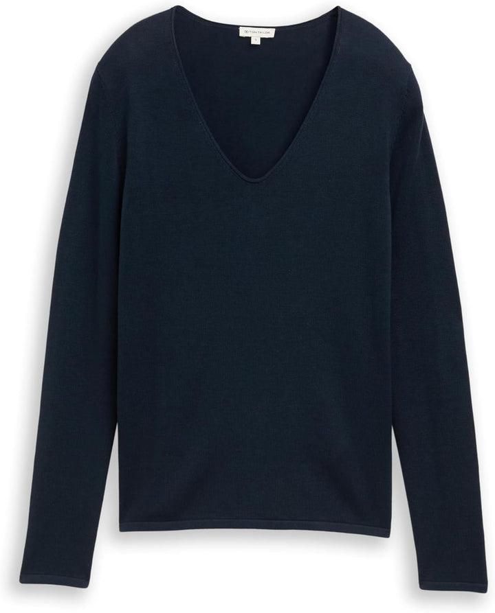 Tom Tailor Damen 1016350 Basic Strickpullover aus Bio-Baumwolle (1er Pack) XL 10668 - Sky Captain Bl