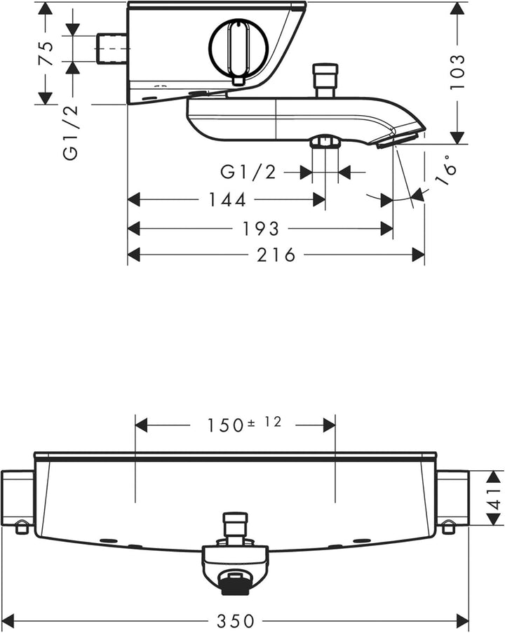 hansgrohe Ecostat Select Aufputz Wannenthermostat, für 2 Funktionen ohne Adapter zur Renovation, Wei