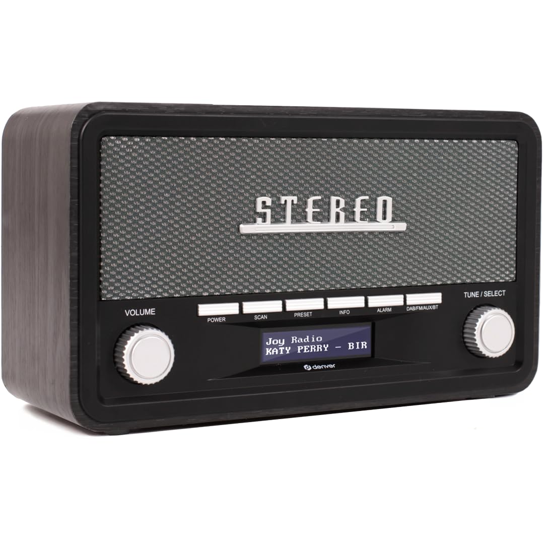Denver DAB Radio DAB18, Radio mit Bluetooth, Retro Radio aus Holz, FM Radio, DAB, DAB+, AUX, Batteri