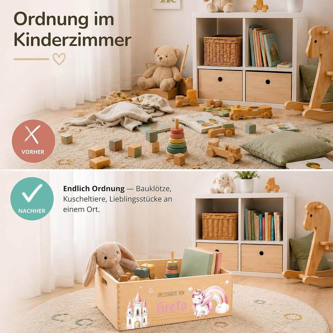 Kidsmood - Spielzeugkiste aus Holz mit Wunschnamen | Aufbewahrungsbox Kinder Spielzeug & Bücher | Pr