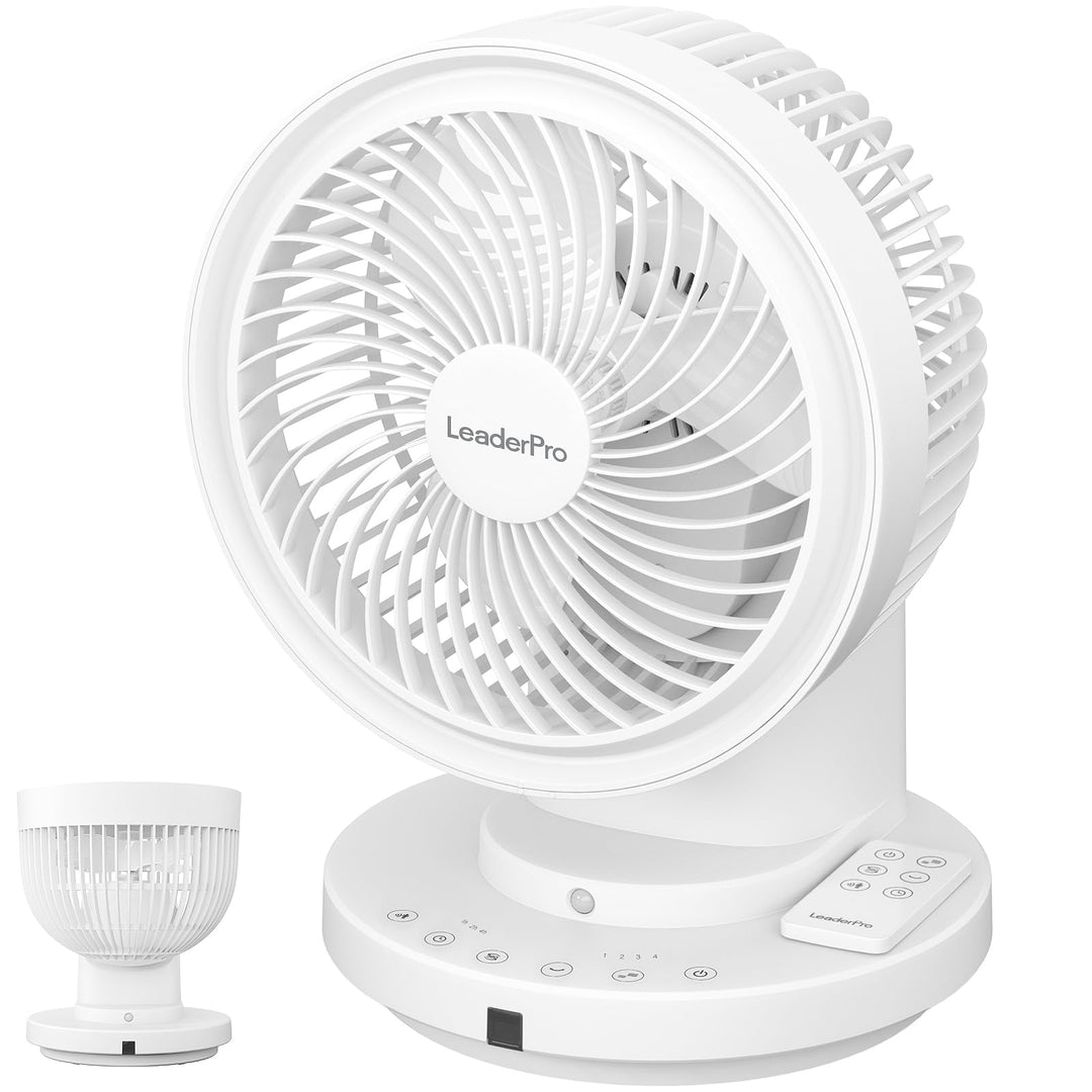 LeaderPro Ventilator mit Fernbedienung, Tischventilator mit Näherungssensor für Menschen, 360° verti