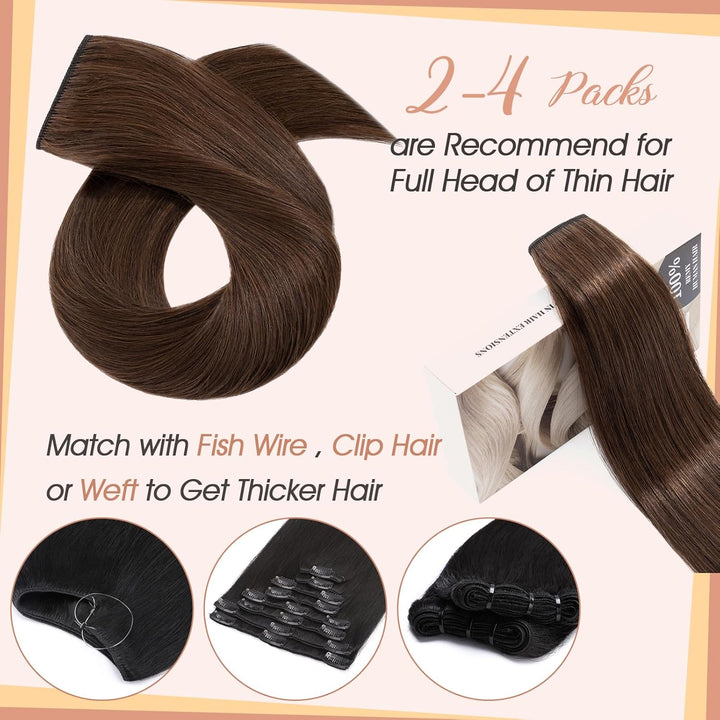 S-noilite Clip In Extensions Echthaar Mittelbraun Real human hair 1 pieces 5 clips Haarverlängerunge