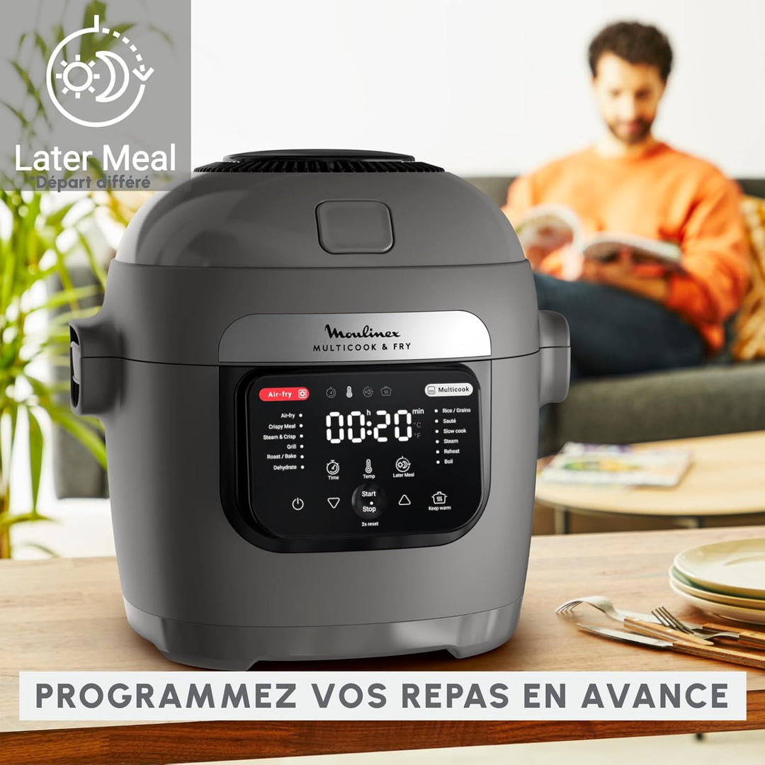 Moulinex Multicook Fry Multikocher und Air Fryer, 12 Programme, 6 L, Grau, inklusive Spatel YY5553FB