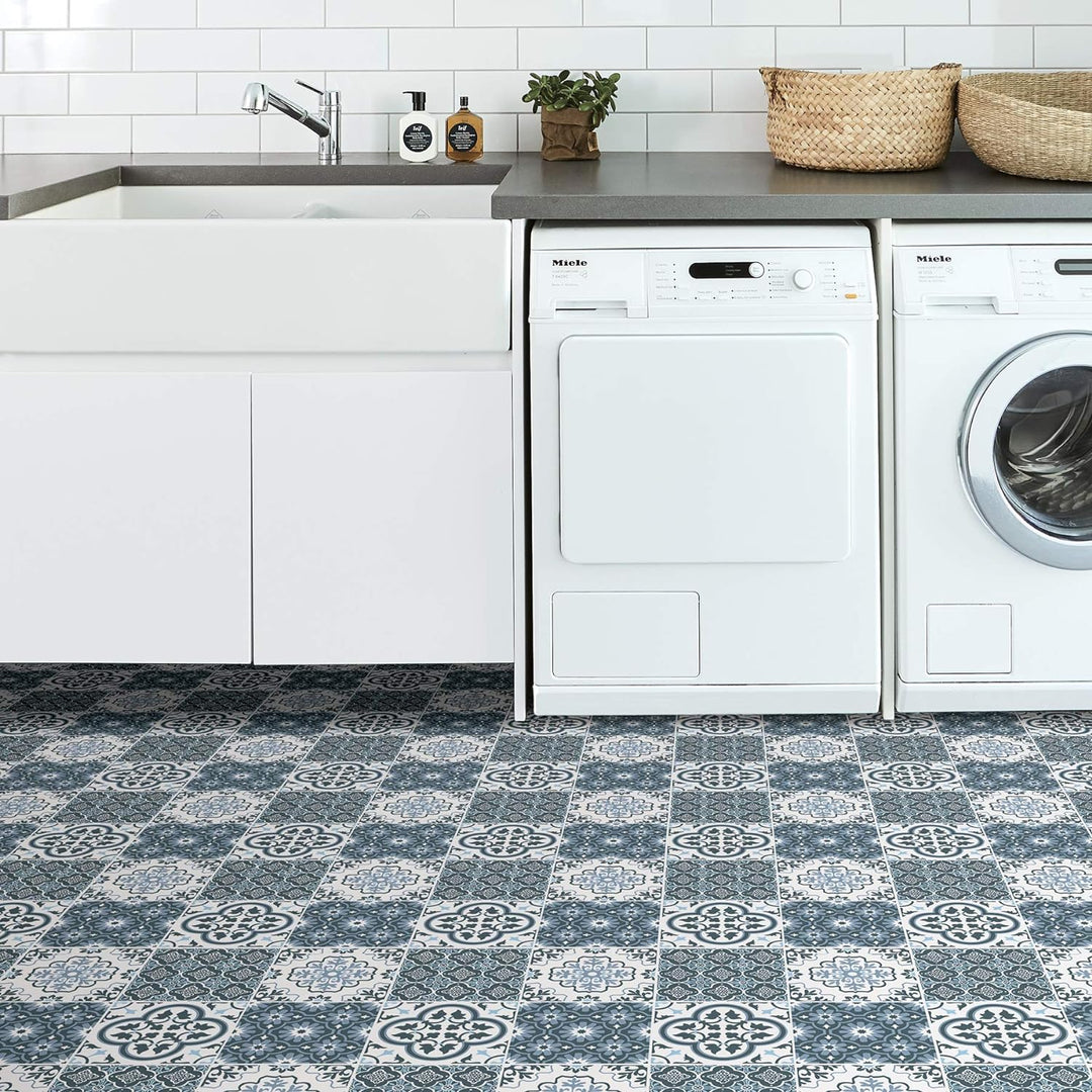 FloorPops FP2951 Leyton Peel & Stick Bodenfliesen, blau, 12 x 12 inches