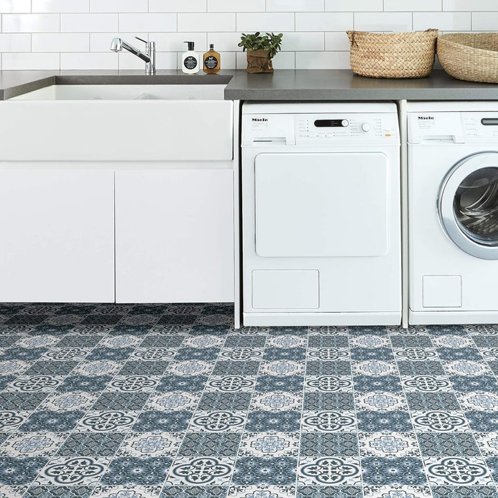 FloorPops FP2951 Leyton Peel & Stick Bodenfliesen, blau, 12 x 12 inches