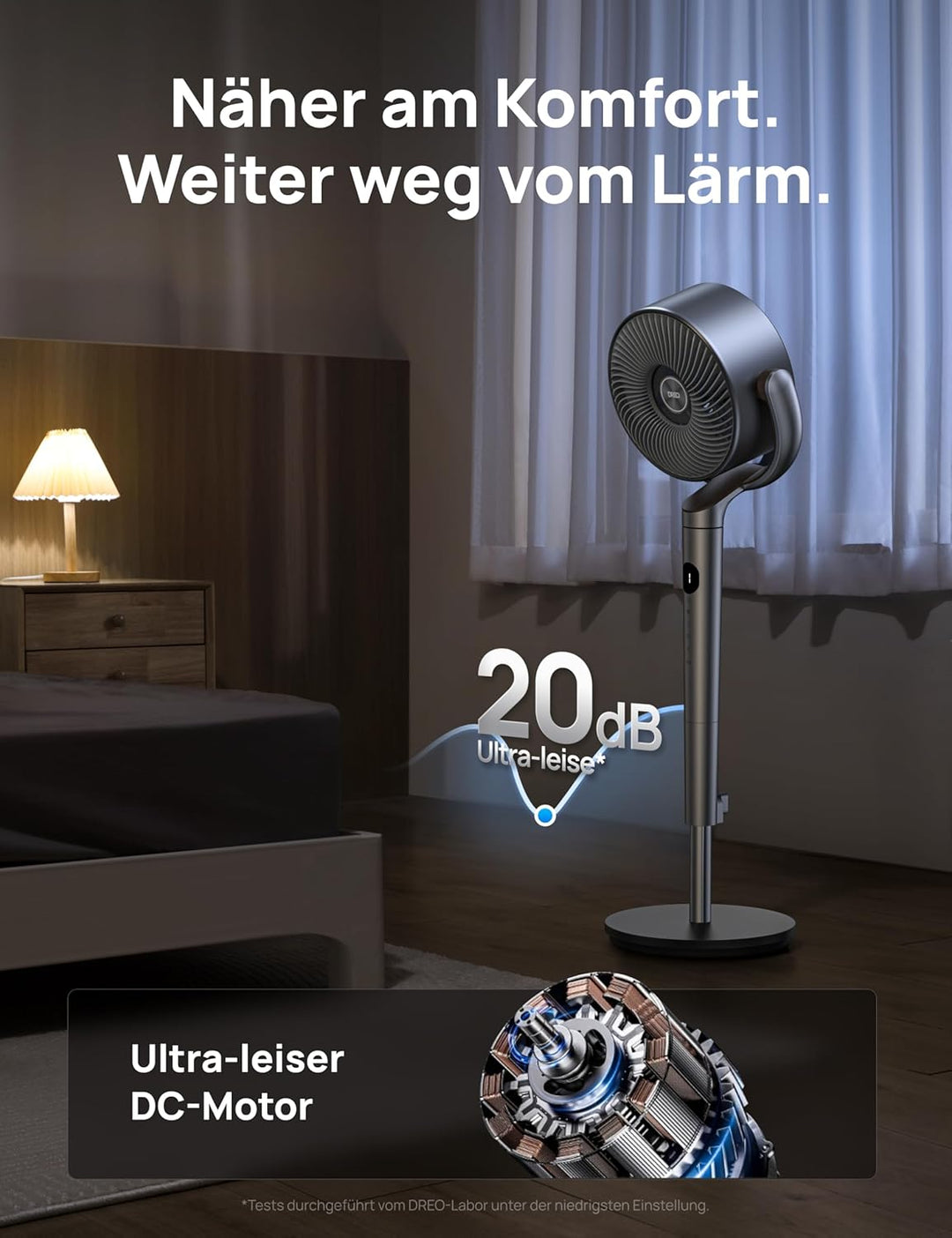 DREO Smart Standventilator, 120°+120° Oszillierend Ventilator mit Wi-Fi/Sprachsteuerung, 20dB Leiser
