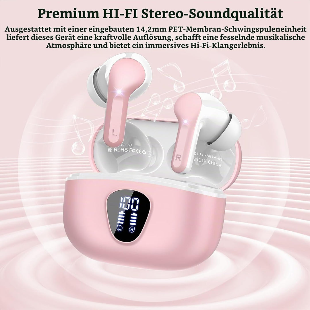 Bluetooth Kopfhörer, Kopfhörer Kabellos Bluetooth 5.4 In Ear, 4 ENC Noise Cancelling Mic Ohrhörer, H