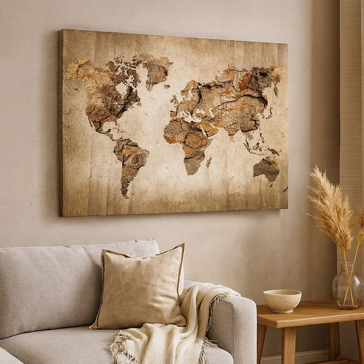 Bilder auf Leinwand Karte Welt modern Leinwandbild mit Rahmen 70x50cm Wandbilder Dekoration Wohnzimm