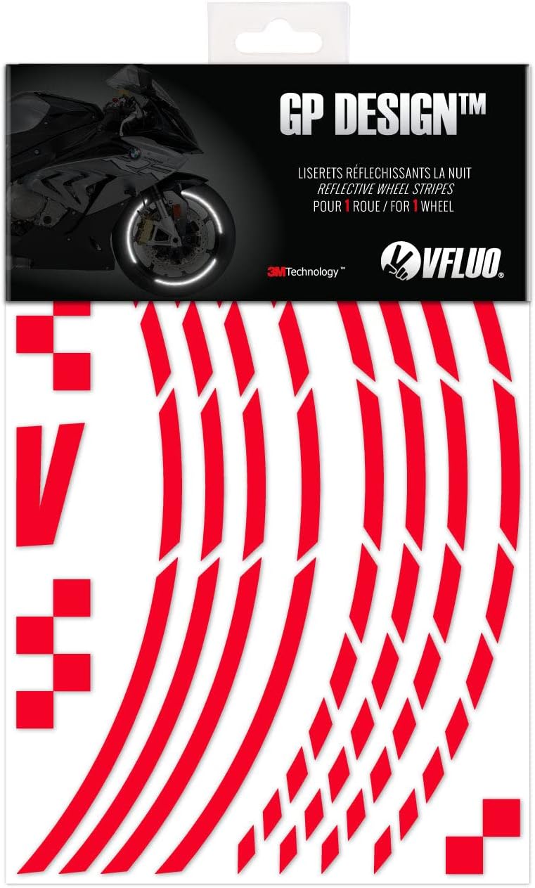 VFLUO - Kit Reflektierende Felgenrandaufkleber GP Motorrad, Aufkleber für 1 Rad 3M™-Technologie™, 36