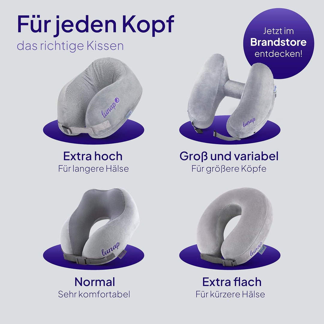 lunap Nackenkissen Flugzeug | Reisekissen Memory Foam atmungsaktiv + waschbar | Nackenhörnchen | Rei
