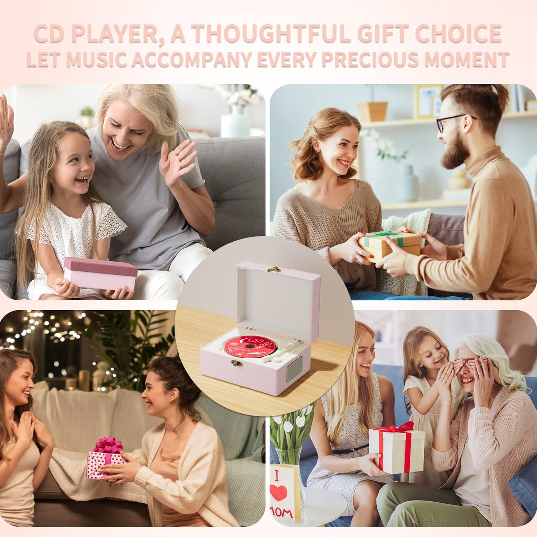 Yintiny Time Music Box CD-Player mit Lautsprechern für Zuhause (Rosa)