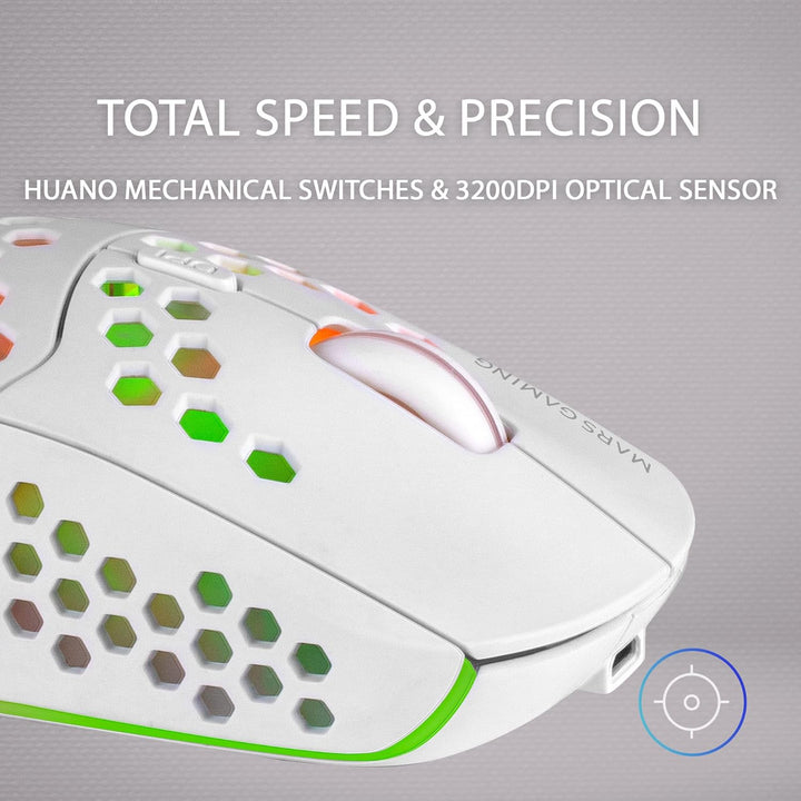 Mars Gaming MMW3W, Kabellose Gaming Maus, RGB Flow, Ultraleicht 79g, 3200DPI, Weiss, MMW3W