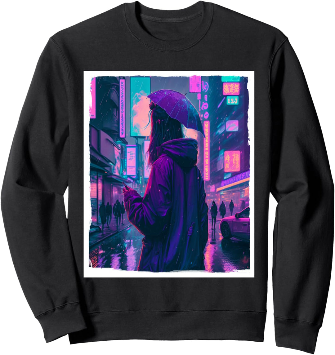 Vaporwave Aestethic Retro Japan Neon Girl Rain Emo Anime Sweatshirt
