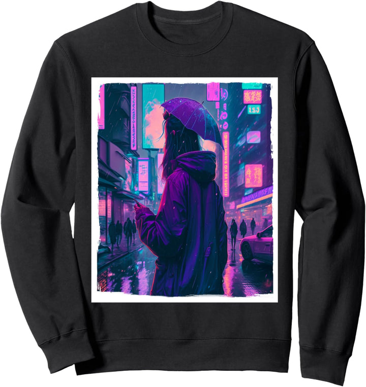 Vaporwave Aestethic Retro Japan Neon Girl Rain Emo Anime Sweatshirt