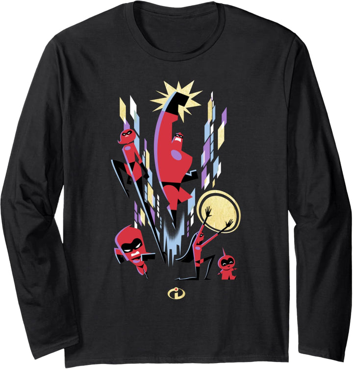 Disney Pixar Incredibles Retro Fight Group Shot Langarmshirt