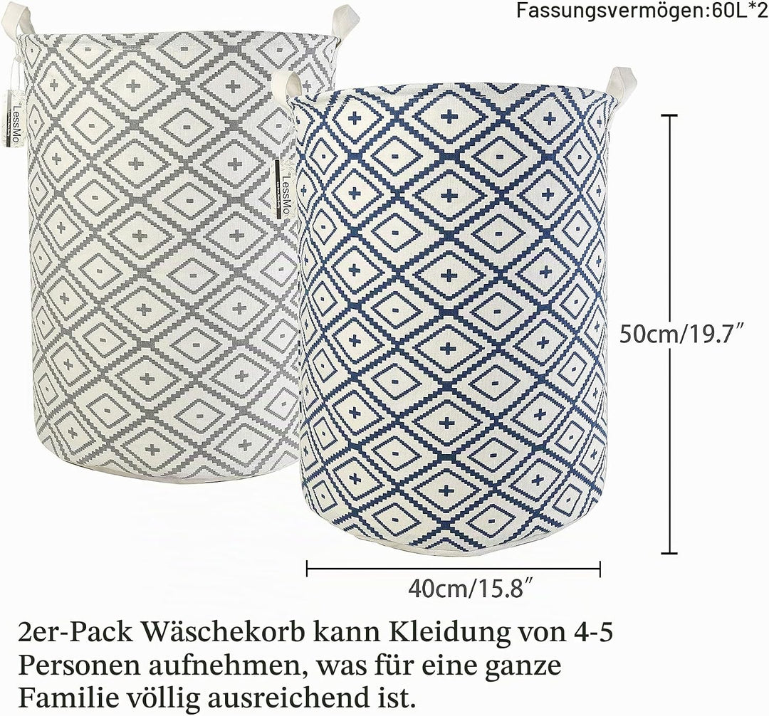 LessMo 2PCS 19.7" Wäschekorb Sortierer – Faltbar - 2er Set Wäschesammler spart Zeit beim Sortieren f