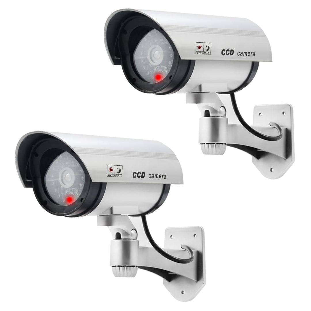 Dummy Kamera Fake Überwachung Kamera CCTV mit Blinkendem LED Licht Sicherheitskamera - 2 Stück (Silb