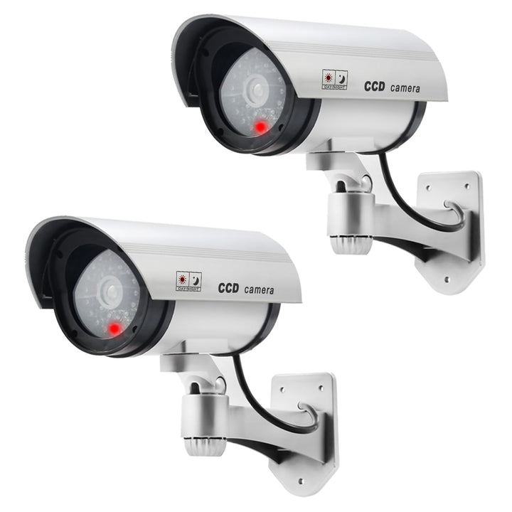 Dummy Kamera Fake Überwachung Kamera CCTV mit Blinkendem LED Licht Sicherheitskamera - 2 Stück (Silb