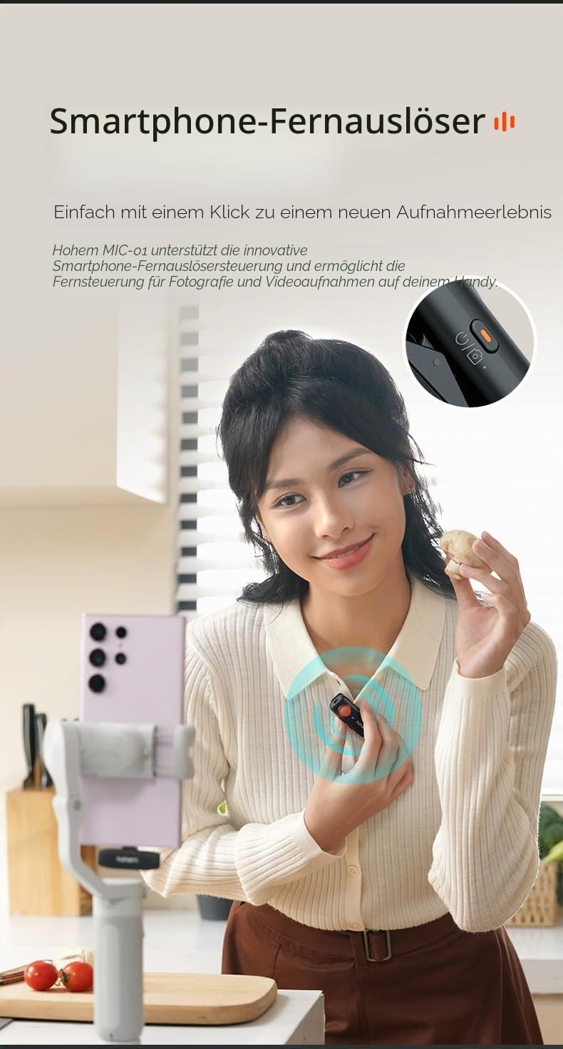 hohem MIC-01 Wireless Lavalier Mikrofon für iPhone iPad, mit Geräuschunterdrückung, MFi-Zertifiziert