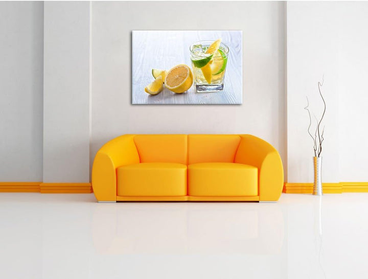 Pixxprint Gin Tonic Shot mit Zitronen, Format: 100x70 auf Leinwand, 100x70