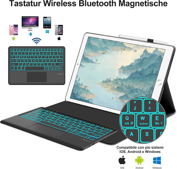 Tastatur Hülle für iPad Pro 12.9 Zoll 1./2. Generation Touchpad/Beleuchtung | Deutsches QWERTZ Layou