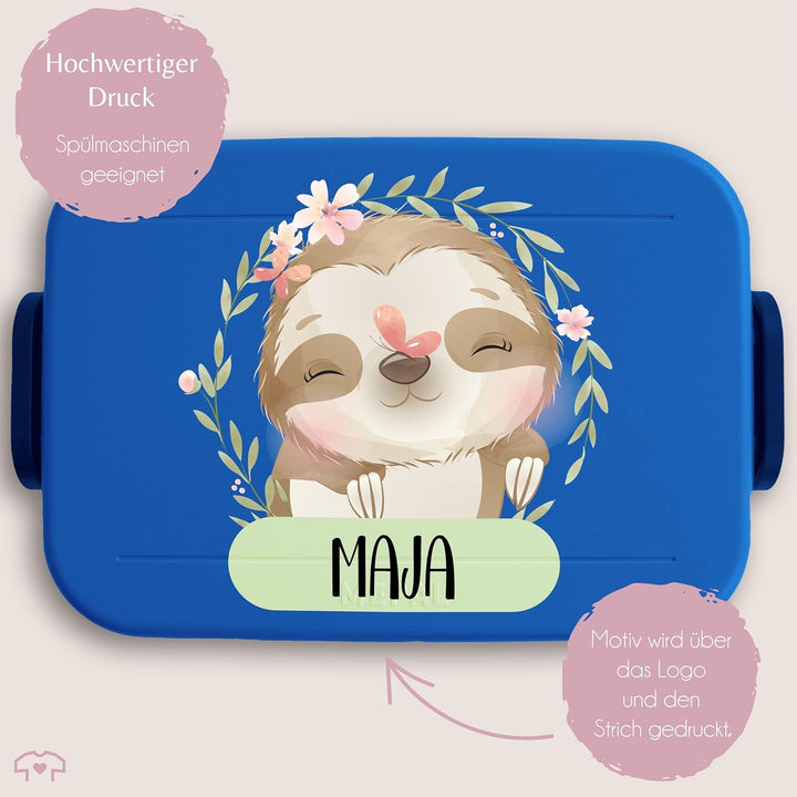 Kinder Bento Box Midi Lunchbox für Mepal Bentobox - Brotdose Faultier mit Name | Geschenk Einschulun