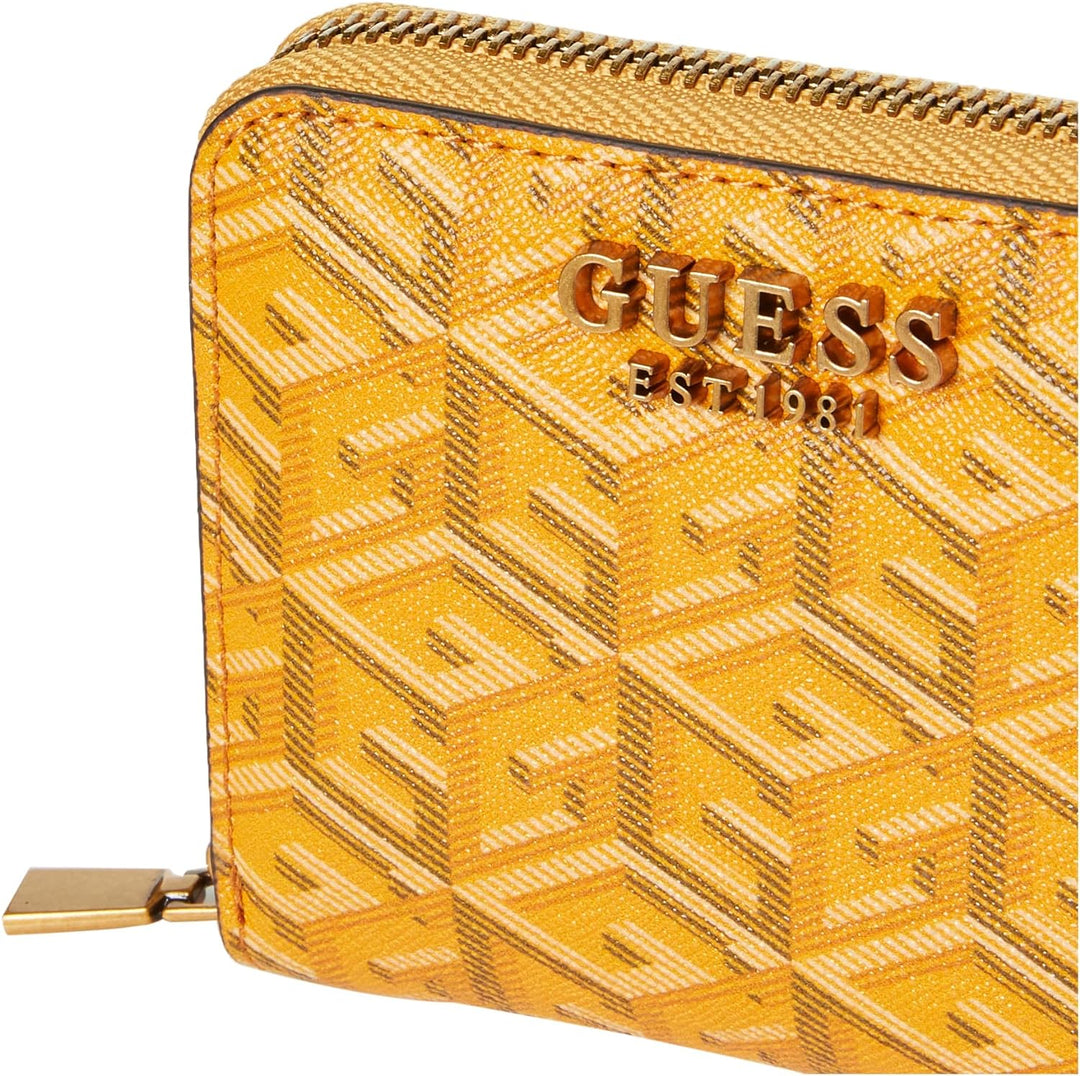 GUESS Damen Laurel SLG Small Zip Around Bag Gelbes Logo, Gelbes Logo